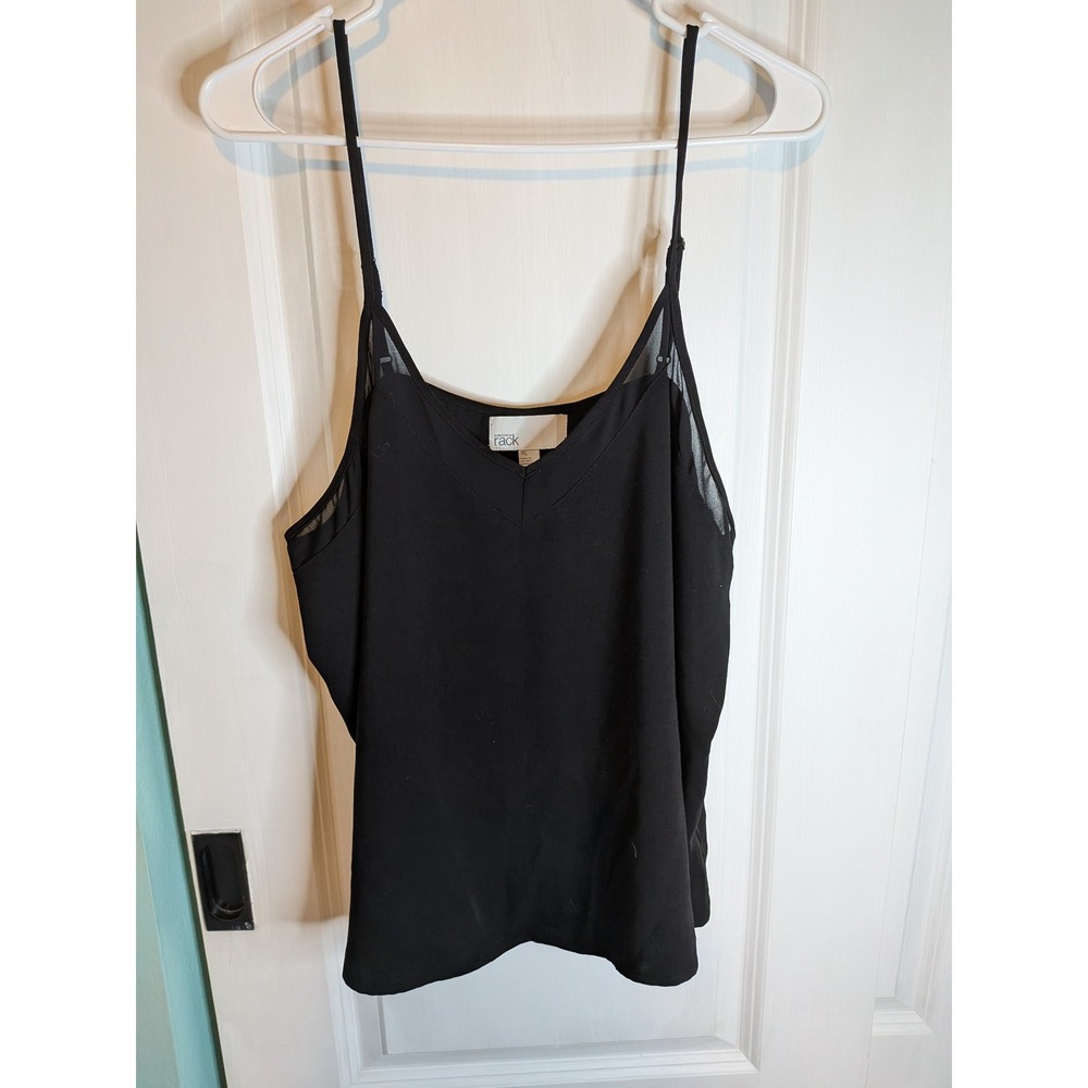Nordstrom Rack Womens XL Black Mesh Trim V-Neck Adjustable Strap Camisole Top